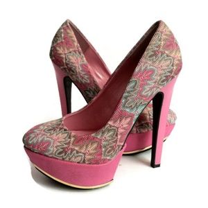 Embroidered High Heels Pumps Pink